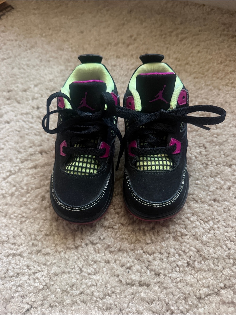 Jordan Kids' Black Pink & Neon Green Sneakers